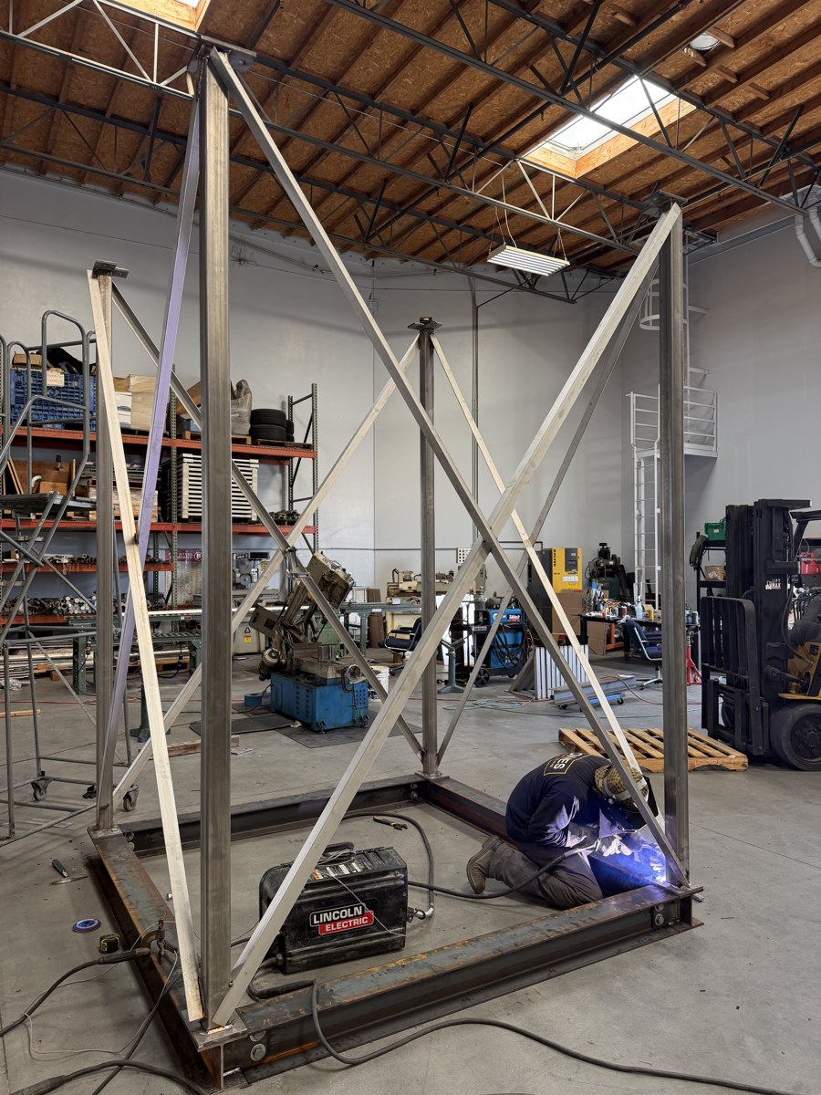 Large structural frame being fabricated in the shop